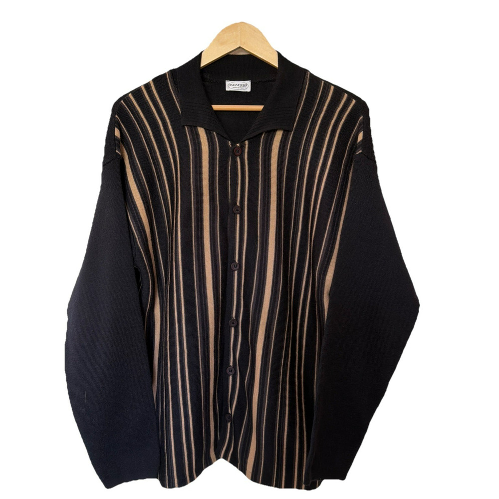 Palazzo Italy Wool Blend Cardigan Sweater Mens Med Vertical Stripe Grandpa Knit